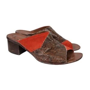 Diane Von Furstenberg Brown Snakeskin Leather Orange Suede Mule Sandals 7.5